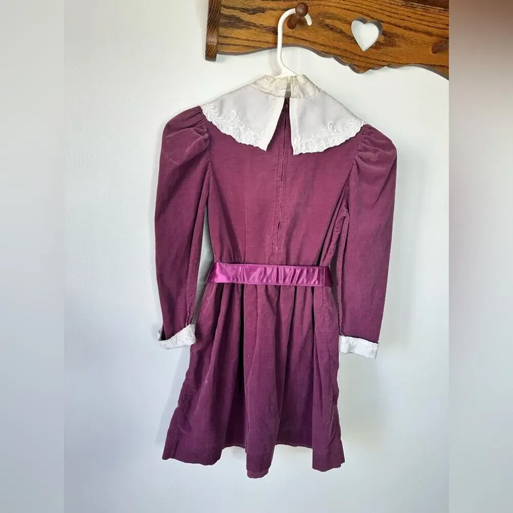 Christian Dior Vintage 1980s Girl Purple Corduroy Dress Size 8